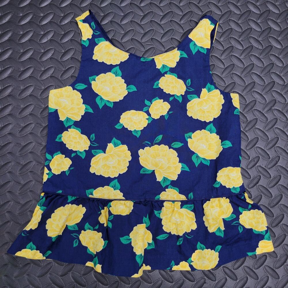 Janie and Jack Girls Size 6 Navy Yellow Floral Peplum Tank Top Sleeveless